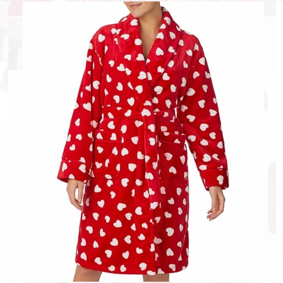 kate spade Other - Kate Spade Fleece Heart Robe Red Long Sleeve Belted Bathrobe Sz XS